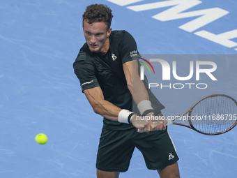 Jiri Lehecka of the Czech Republic in action during the quarter final victory game against Stefanos Tsitsipas of Greece, a tennis match of t...