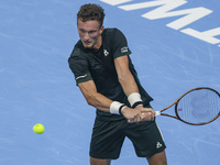 Jiri Lehecka of the Czech Republic in action during the quarter final victory game against Stefanos Tsitsipas of Greece, a tennis match of t...