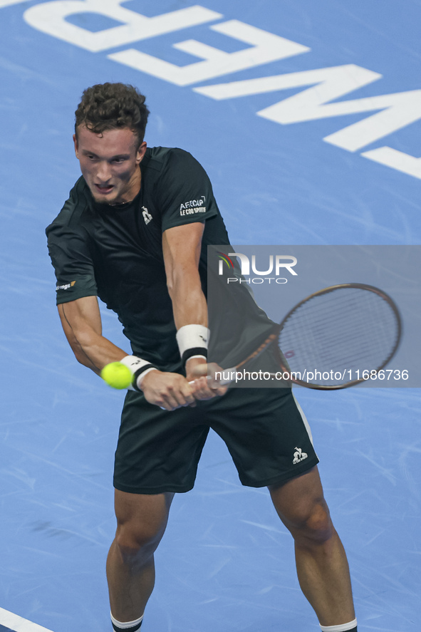 Jiri Lehecka of the Czech Republic in action during the quarter final victory game against Stefanos Tsitsipas of Greece, a tennis match of t...