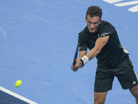 Jiri Lehecka of the Czech Republic in action during the quarter final victory game against Stefanos Tsitsipas of Greece, a tennis match of t...