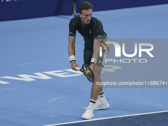 Jiri Lehecka of the Czech Republic in action during the quarter final victory game against Stefanos Tsitsipas of Greece, a tennis match of t...