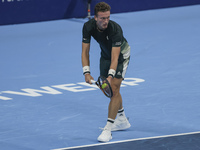 Jiri Lehecka of the Czech Republic in action during the quarter final victory game against Stefanos Tsitsipas of Greece, a tennis match of t...