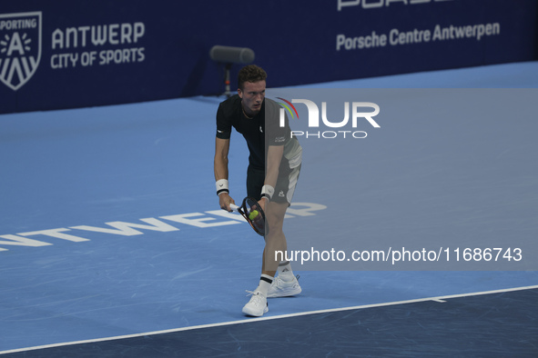 Jiri Lehecka of the Czech Republic in action during the quarter final victory game against Stefanos Tsitsipas of Greece, a tennis match of t...