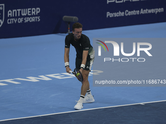 Jiri Lehecka of the Czech Republic in action during the quarter final victory game against Stefanos Tsitsipas of Greece, a tennis match of t...