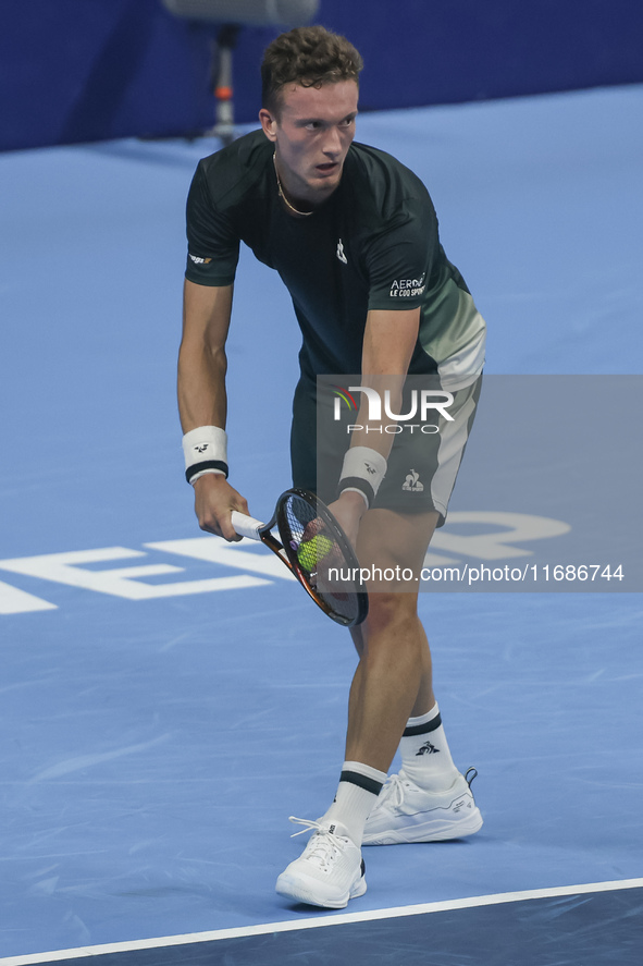 Jiri Lehecka of the Czech Republic in action during the quarter final victory game against Stefanos Tsitsipas of Greece, a tennis match of t...