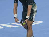 Jiri Lehecka of the Czech Republic in action during the quarter final victory game against Stefanos Tsitsipas of Greece, a tennis match of t...