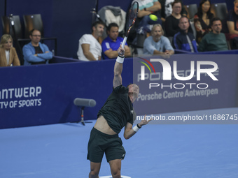 Jiri Lehecka of the Czech Republic in action during the quarter final victory game against Stefanos Tsitsipas of Greece, a tennis match of t...