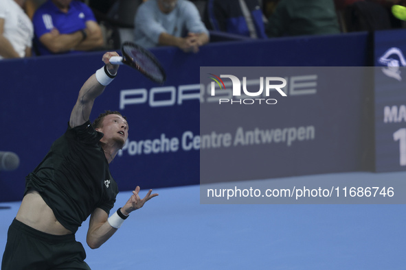 Jiri Lehecka of the Czech Republic in action during the quarter final victory game against Stefanos Tsitsipas of Greece, a tennis match of t...