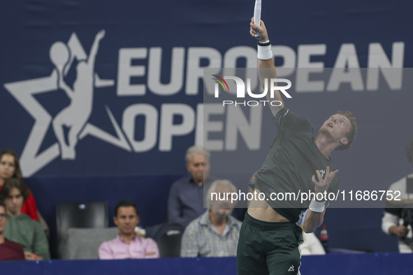 Jiri Lehecka of the Czech Republic in action during the quarter final victory game against Stefanos Tsitsipas of Greece, a tennis match of t...