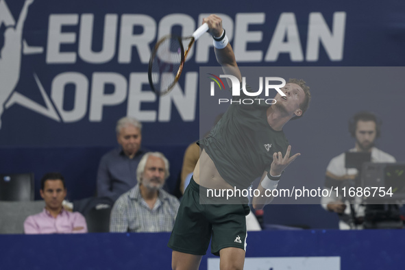 Jiri Lehecka of the Czech Republic in action during the quarter final victory game against Stefanos Tsitsipas of Greece, a tennis match of t...