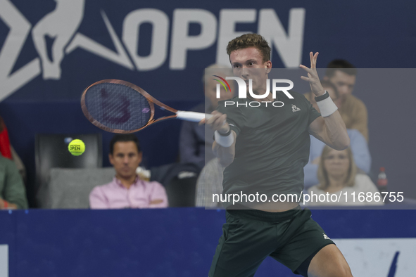 Jiri Lehecka of the Czech Republic in action during the quarter final victory game against Stefanos Tsitsipas of Greece, a tennis match of t...