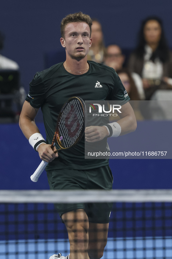 Jiri Lehecka of the Czech Republic in action during the quarter final victory game against Stefanos Tsitsipas of Greece, a tennis match of t...