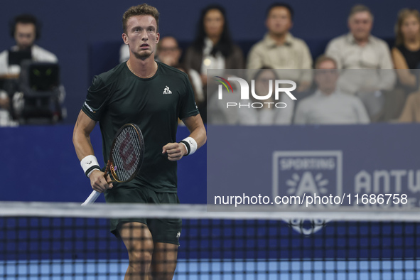 Jiri Lehecka of the Czech Republic in action during the quarter final victory game against Stefanos Tsitsipas of Greece, a tennis match of t...