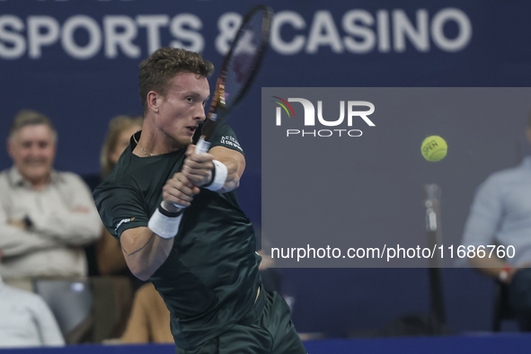 Jiri Lehecka of the Czech Republic in action during the quarter final victory game against Stefanos Tsitsipas of Greece, a tennis match of t...