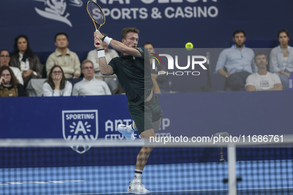 Jiri Lehecka of the Czech Republic in action during the quarter final victory game against Stefanos Tsitsipas of Greece, a tennis match of t...