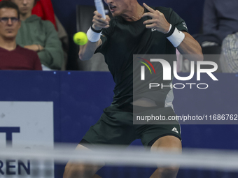 Jiri Lehecka of the Czech Republic in action during the quarter final victory game against Stefanos Tsitsipas of Greece, a tennis match of t...