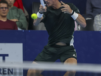 Jiri Lehecka of the Czech Republic in action during the quarter final victory game against Stefanos Tsitsipas of Greece, a tennis match of t...