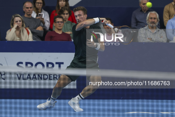 Jiri Lehecka of the Czech Republic in action during the quarter final victory game against Stefanos Tsitsipas of Greece, a tennis match of t...