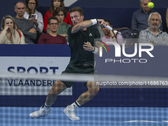 Jiri Lehecka of the Czech Republic in action during the quarter final victory game against Stefanos Tsitsipas of Greece, a tennis match of t...