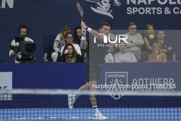 Jiri Lehecka of the Czech Republic in action during the quarter final victory game against Stefanos Tsitsipas of Greece, a tennis match of t...