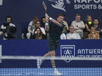 Jiri Lehecka of the Czech Republic in action during the quarter final victory game against Stefanos Tsitsipas of Greece, a tennis match of t...