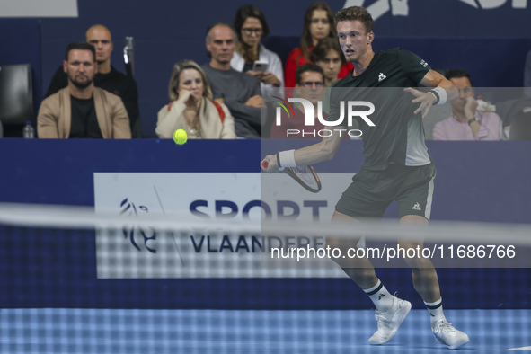 Jiri Lehecka of the Czech Republic in action during the quarter final victory game against Stefanos Tsitsipas of Greece, a tennis match of t...