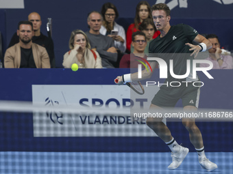 Jiri Lehecka of the Czech Republic in action during the quarter final victory game against Stefanos Tsitsipas of Greece, a tennis match of t...