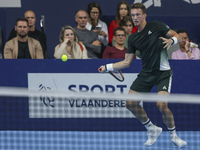 Jiri Lehecka of the Czech Republic in action during the quarter final victory game against Stefanos Tsitsipas of Greece, a tennis match of t...