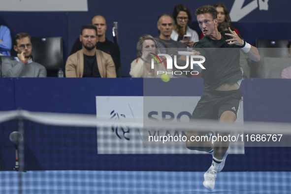 Jiri Lehecka of the Czech Republic in action during the quarter final victory game against Stefanos Tsitsipas of Greece, a tennis match of t...