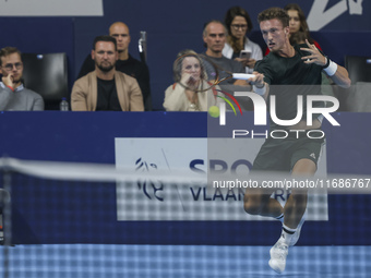 Jiri Lehecka of the Czech Republic in action during the quarter final victory game against Stefanos Tsitsipas of Greece, a tennis match of t...