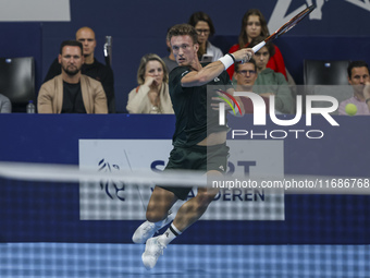 Jiri Lehecka of the Czech Republic in action during the quarter final victory game against Stefanos Tsitsipas of Greece, a tennis match of t...