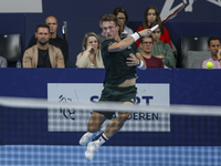 Jiri Lehecka of the Czech Republic in action during the quarter final victory game against Stefanos Tsitsipas of Greece, a tennis match of t...