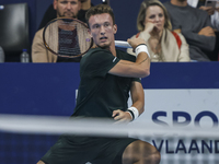 Jiri Lehecka of the Czech Republic in action during the quarter final victory game against Stefanos Tsitsipas of Greece, a tennis match of t...