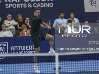 Jiri Lehecka of the Czech Republic in action during the quarter final victory game against Stefanos Tsitsipas of Greece, a tennis match of t...