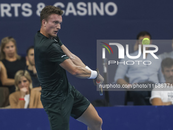 Jiri Lehecka of the Czech Republic in action during the quarter final victory game against Stefanos Tsitsipas of Greece, a tennis match of t...