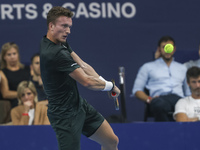 Jiri Lehecka of the Czech Republic in action during the quarter final victory game against Stefanos Tsitsipas of Greece, a tennis match of t...