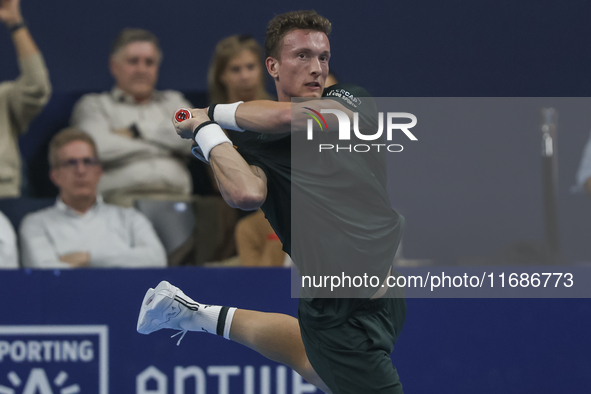 Jiri Lehecka of the Czech Republic in action during the quarter final victory game against Stefanos Tsitsipas of Greece, a tennis match of t...