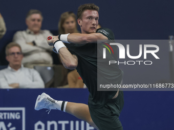 Jiri Lehecka of the Czech Republic in action during the quarter final victory game against Stefanos Tsitsipas of Greece, a tennis match of t...