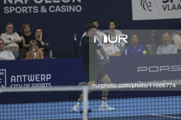 Jiri Lehecka of the Czech Republic in action during the quarter final victory game against Stefanos Tsitsipas of Greece, a tennis match of t...