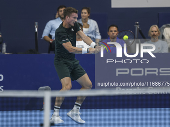 Jiri Lehecka of the Czech Republic in action during the quarter final victory game against Stefanos Tsitsipas of Greece, a tennis match of t...