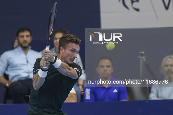 Jiri Lehecka of the Czech Republic in action during the quarter final victory game against Stefanos Tsitsipas of Greece, a tennis match of t...