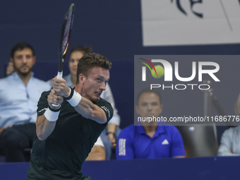 Jiri Lehecka of the Czech Republic in action during the quarter final victory game against Stefanos Tsitsipas of Greece, a tennis match of t...