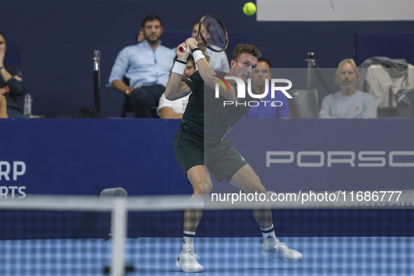 Jiri Lehecka of the Czech Republic in action during the quarter final victory game against Stefanos Tsitsipas of Greece, a tennis match of t...