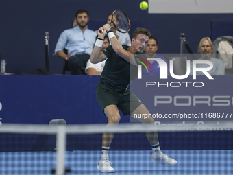 Jiri Lehecka of the Czech Republic in action during the quarter final victory game against Stefanos Tsitsipas of Greece, a tennis match of t...