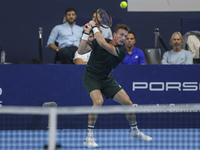 Jiri Lehecka of the Czech Republic in action during the quarter final victory game against Stefanos Tsitsipas of Greece, a tennis match of t...