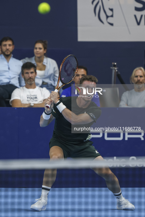 Jiri Lehecka of the Czech Republic in action during the quarter final victory game against Stefanos Tsitsipas of Greece, a tennis match of t...