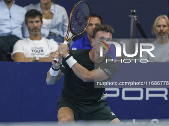 Jiri Lehecka of the Czech Republic in action during the quarter final victory game against Stefanos Tsitsipas of Greece, a tennis match of t...