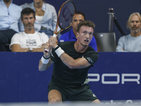 Jiri Lehecka of the Czech Republic in action during the quarter final victory game against Stefanos Tsitsipas of Greece, a tennis match of t...