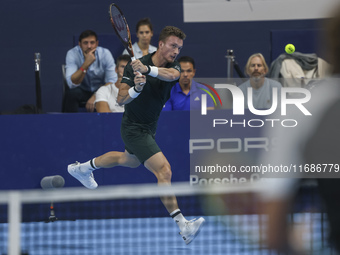 Jiri Lehecka of the Czech Republic in action during the quarter final victory game against Stefanos Tsitsipas of Greece, a tennis match of t...