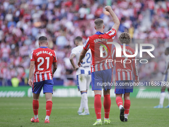 Alexander Sorloth of Atletico de Madrid celebrates a goal during the La Liga 2024/25 match between Atletico de Madrid and Leganes at Riyadh...